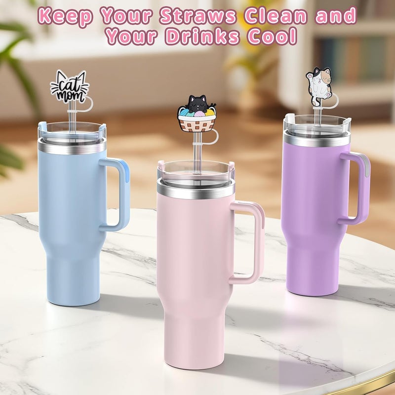 yomanta 6PCS Straw Covers for Stanley Cup Tumbler 30 oz / 40 oz Leak Proof Straw Toppers 10mm Silicone Cute Caps for Stanley Cup Accessories-Cute Cat - Image 5